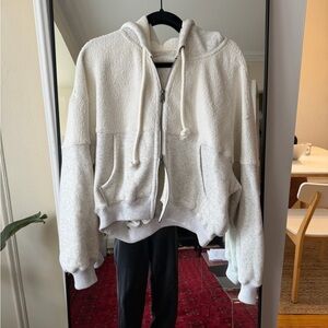 FP Movement by Free People Cream Zip-Up Hooded Sweatshirt